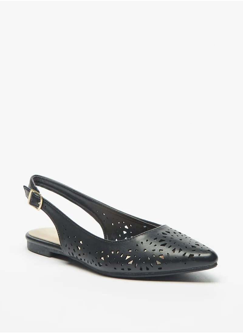 Flora Bella Cutwork Detail Pointed Toe Ballerina Shoes with Slingback Buckle Closure