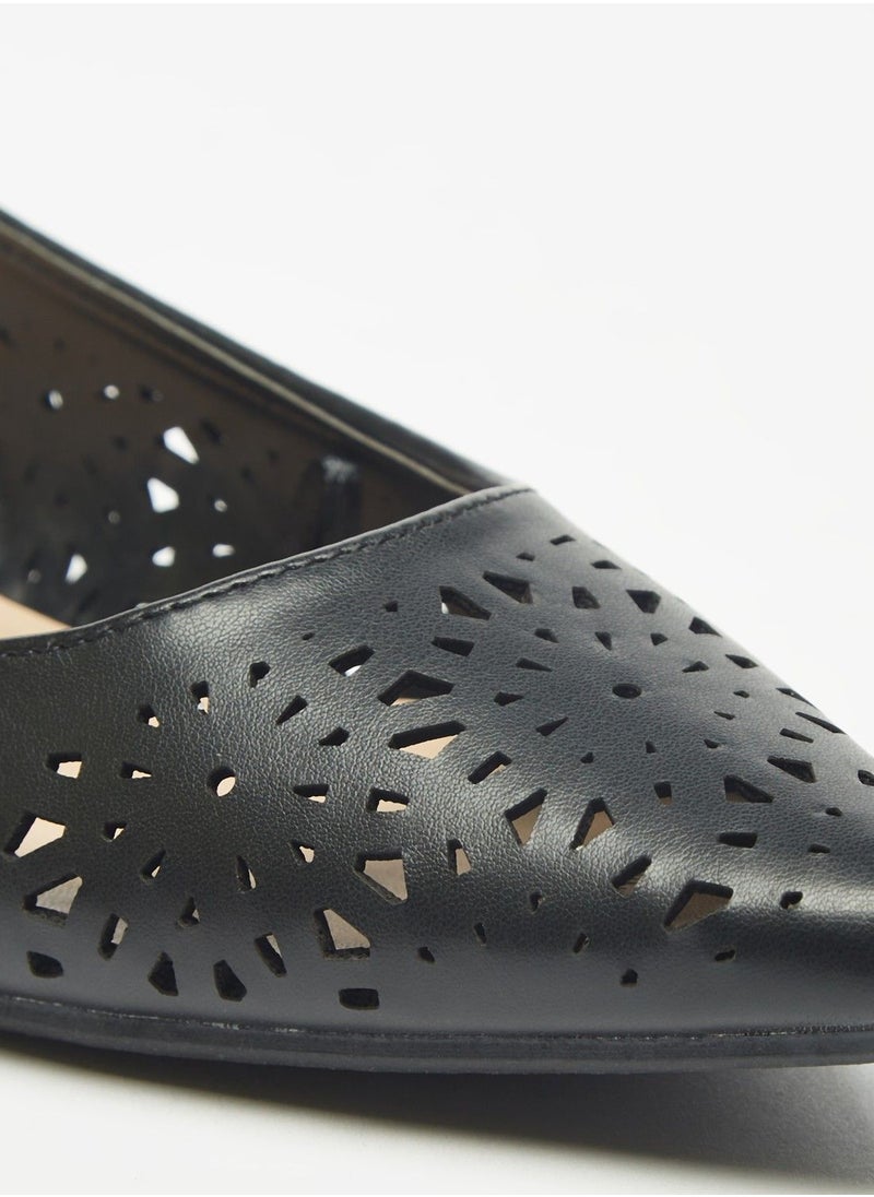 Flora Bella Cutwork Detail Pointed Toe Ballerina Shoes with Slingback Buckle Closure  - Image 5