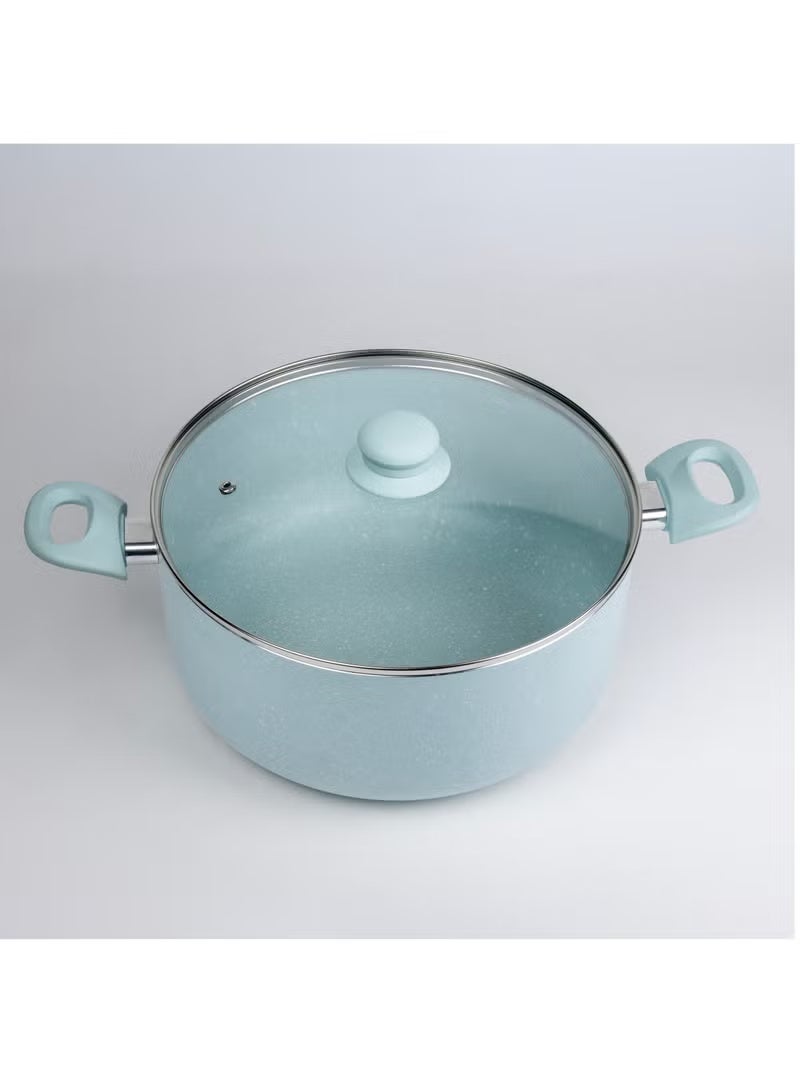 ويلسون طاجن من خشب البلوط مع غطاء ومطلي بالرخام، ومقبض ناعم الملمس، مناسب لموقد الغاز الكهربائي والحث والسيراميك والفرن الهولندي - 28 سم - أزرق - Image 2