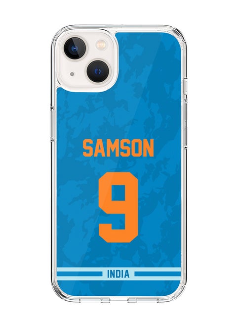Classic Clear Case For iPhone 14 Plus , Hybrid Soft Case Transparent Cover - Player Name - Sanju Samson, Jersey Number- 9