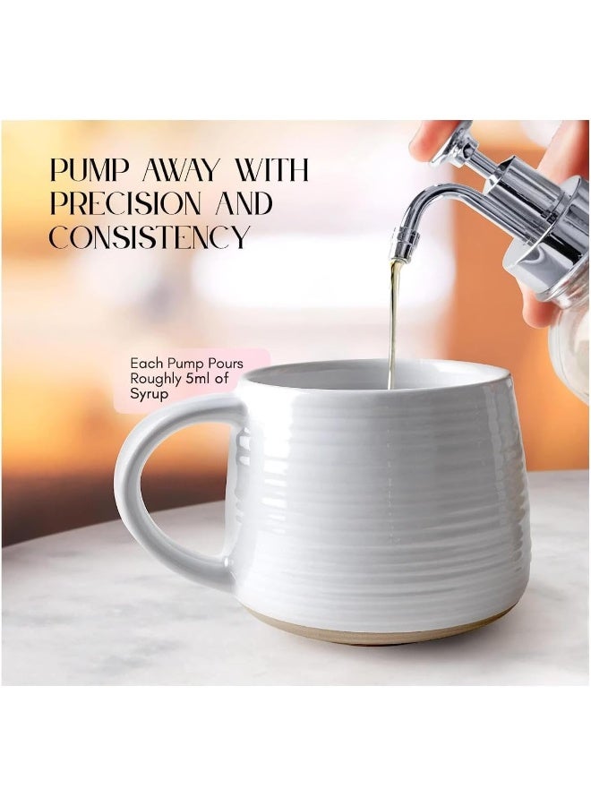 FUFU موزع شراب القهوة FUFU لبار القهوة، موزع مضخة القهوة، زجاجة شراب زجاجية مع مضخة، 16 أونصة 500 مل، مجموعة من 2، (فضي) - Image 5