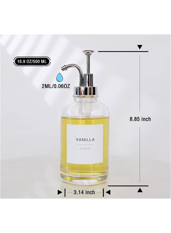 FUFU موزع شراب القهوة FUFU لبار القهوة، موزع مضخة القهوة، زجاجة شراب زجاجية مع مضخة، 16 أونصة 500 مل، مجموعة من 2، (فضي) - Image 3