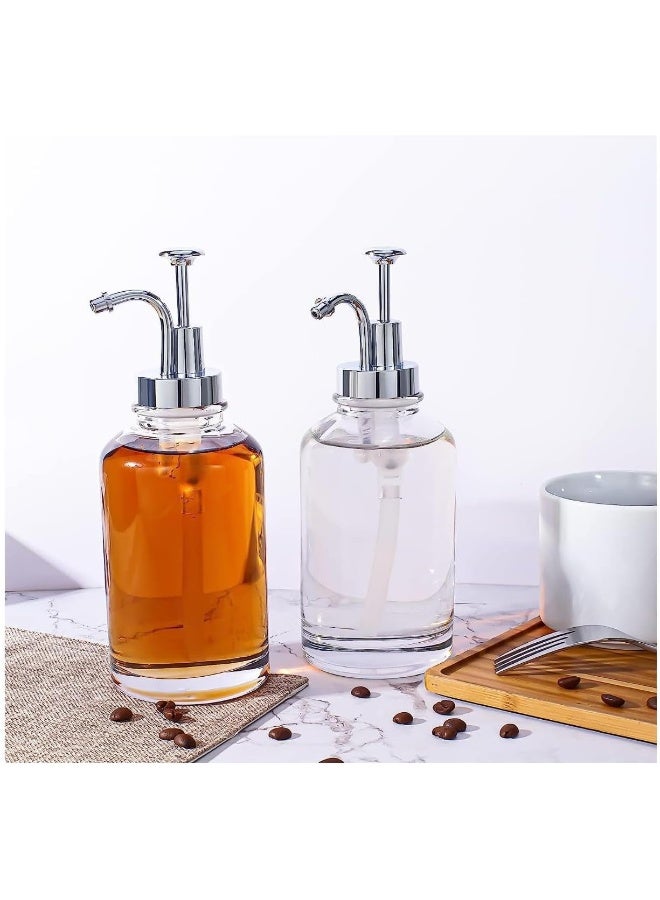 FUFU موزع شراب القهوة FUFU لبار القهوة، موزع مضخة القهوة، زجاجة شراب زجاجية مع مضخة، 16 أونصة 500 مل، مجموعة من 2، (فضي) - Image 4