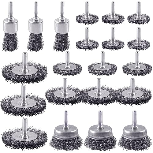 Rocaris 21-Pack Carbon Steel Wire Wheel, Cup, Pen Brush Set with 1/4-Inch Round Shank for Rust Removal, Corrosion and Scrub Surfaces - Image 1