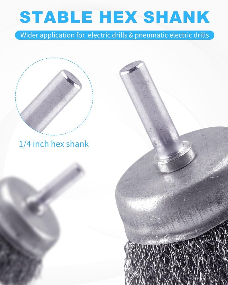 Rocaris 21-Pack Carbon Steel Wire Wheel, Cup, Pen Brush Set with 1/4-Inch Round Shank for Rust Removal, Corrosion and Scrub Surfaces - Image 4
