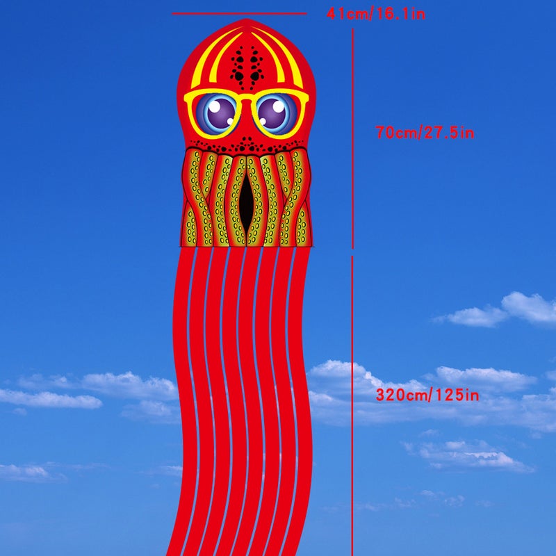Octopus Kite: Red Durable Wind-Resistant Easy-To-Fly Kids Kite - Stable Structure Strikingly Lifelike Colorful Kite for Family Outdoor Activities - Image 5