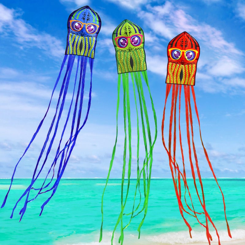 Octopus Kite: Red Durable Wind-Resistant Easy-To-Fly Kids Kite - Stable Structure Strikingly Lifelike Colorful Kite for Family Outdoor Activities - Image 3