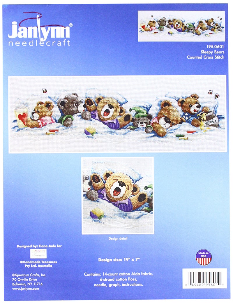 Janlynn 195-0601 14 Count Sleepy Bears Counted Cross Stitch Kit, 19 by 7-Inch - Image 5