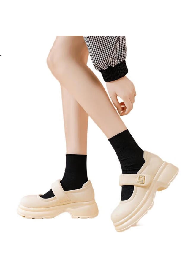 Daphne French Mary Jane Women'S Retro Chunky Heel Single Shoes Black Jk Small Leather Shoes High Heels Women Beige 36 - Image 3