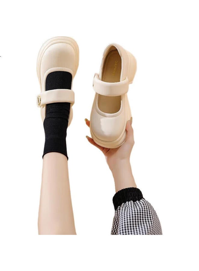 Daphne French Mary Jane Women'S Retro Chunky Heel Single Shoes Black Jk Small Leather Shoes High Heels Women Beige 36 - Image 2