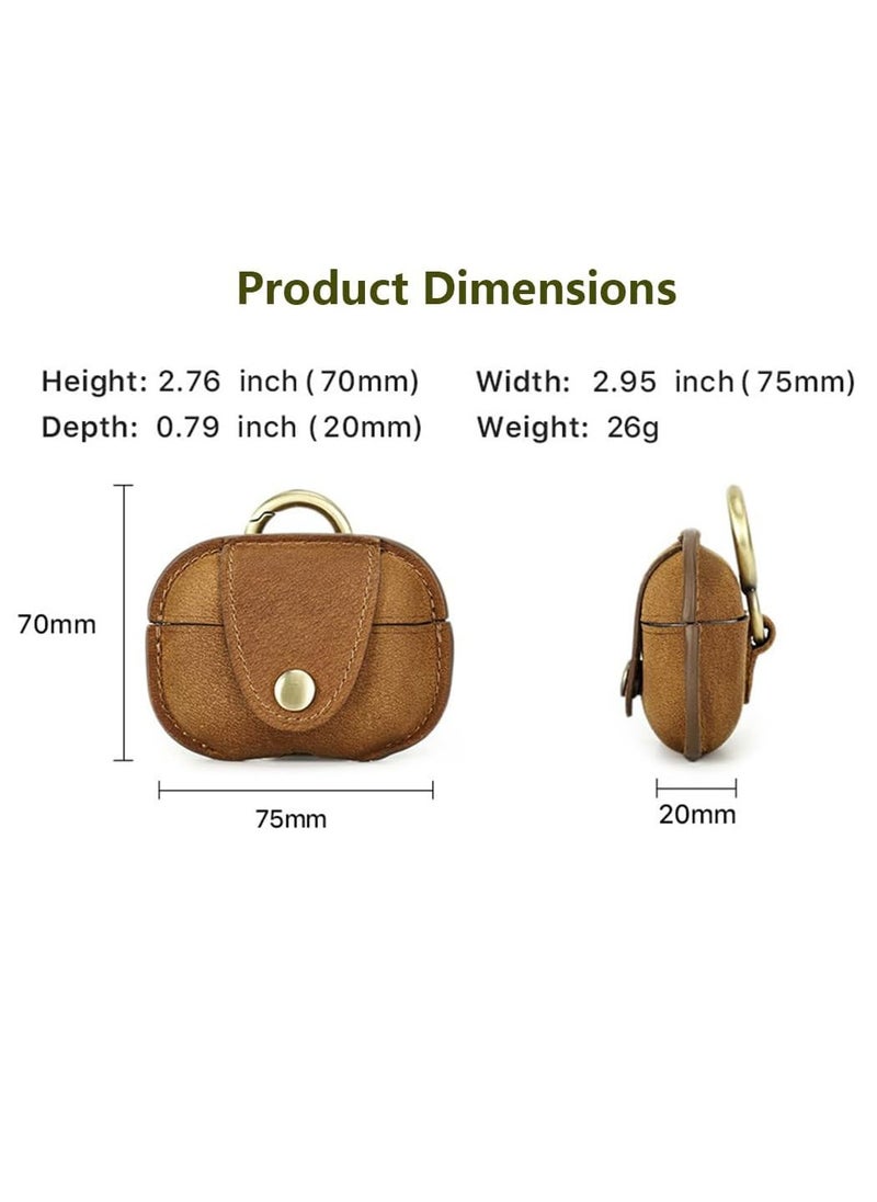General - Case Compatible with AirPods Pro2, Premium Genuine Leather Protective Case Cover Shockproof with Keychain for AirPods Pro 2nd Generation, Supports Wireless Charging Brown - Image 1