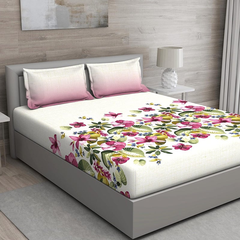 GM 100 Cotton Queen Size Bedsheet for Double Bed 144 TC Digital Printed Cotton Bed Sheet 90 X 108 Inches with 2 Pillow Cover Breathable Natural Soft and LightWeight for Home Living Pink