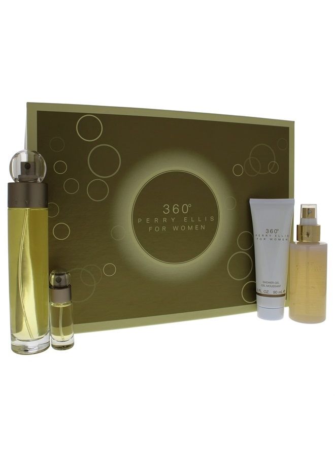 PERRY ELLIS 360 Women 3.4oz EDT Spray, 4oz Body Mist Spray, 3oz Shower Gel, 0.25oz EDT Spray 4 Pc Gift Set 