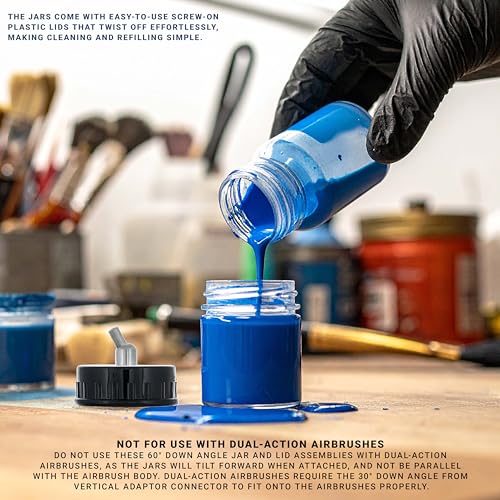 Master Airbrush (Pack of 10) TB-003 Empty 3/4 Ounce (22cc) Glass Jar Bottles with 60° Down Angle Adaptor Lid Assembly - Fits Single-Action Siphon Feed Airbrushes, Use with Master Badger Paasche, Iwata - Image 5