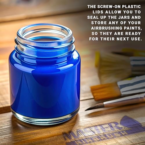 Master Airbrush (Pack of 10) TB-003 Empty 3/4 Ounce (22cc) Glass Jar Bottles with 60° Down Angle Adaptor Lid Assembly - Fits Single-Action Siphon Feed Airbrushes, Use with Master Badger Paasche, Iwata - Image 4