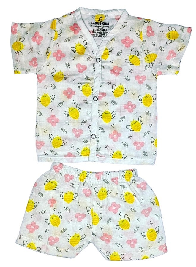 LAURIS Muslin organic Cotton Newborn new born baby boy girl jabla half sleeve with shorts set. Infant toddlers summer clothes. Night sleep suit nightwear cord set baby products jabla onesize wear - Image 1