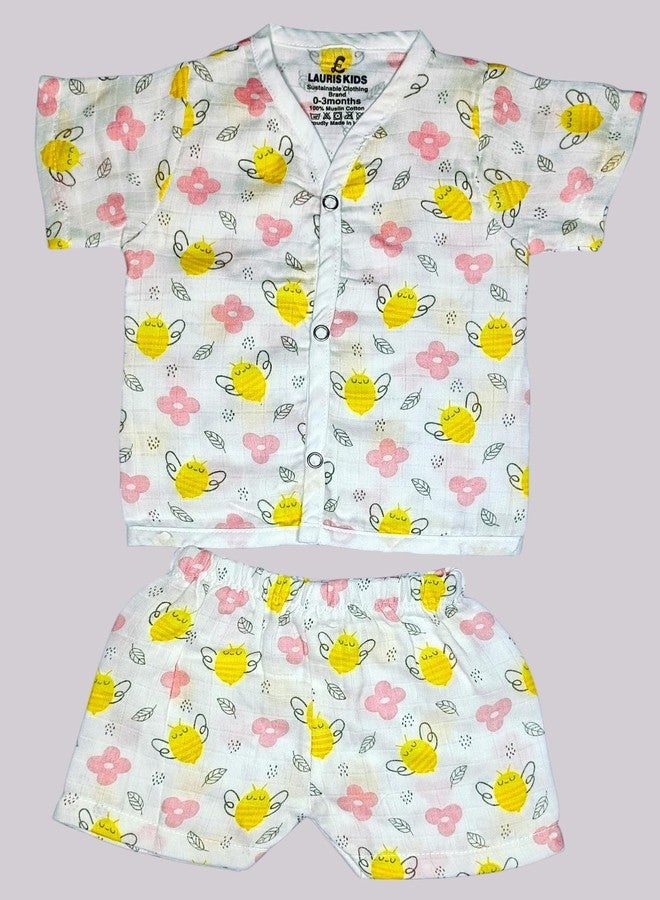 LAURIS Muslin organic Cotton Newborn new born baby boy girl jabla half sleeve with shorts set. Infant toddlers summer clothes. Night sleep suit nightwear cord set baby products jabla onesize wear - Image 2