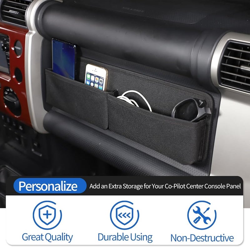 LLKUANG Passenger Storage Tray Organizer, Co-Pilot Center Console Organizer Storage Bag Fit for Toyot@ FJ Cruiser 2007-2021, Portable Auto car Organizer Accessories, Black, 1 PCS - Image 4