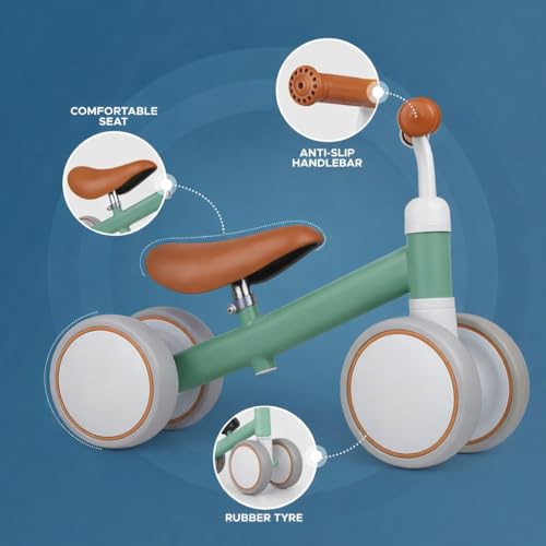 HEMOVIA Kids Baby Balance Bike for 1-2 Years Old Boys and Girls, Toddler Best First Birthday Gift | Toddler First Bike with 4-Wheel Stability | No Pedal Ride-On Toy for Indoor & Outdoor (Green) - Image 3