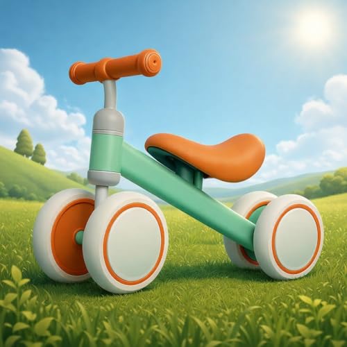 HEMOVIA Kids Baby Balance Bike for 1-2 Years Old Boys and Girls, Toddler Best First Birthday Gift | Toddler First Bike with 4-Wheel Stability | No Pedal Ride-On Toy for Indoor & Outdoor (Green) - Image 1