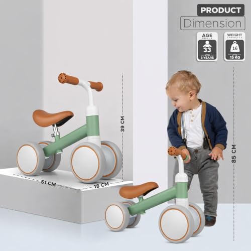 HEMOVIA Kids Baby Balance Bike for 1-2 Years Old Boys and Girls, Toddler Best First Birthday Gift | Toddler First Bike with 4-Wheel Stability | No Pedal Ride-On Toy for Indoor & Outdoor (Green) - Image 2