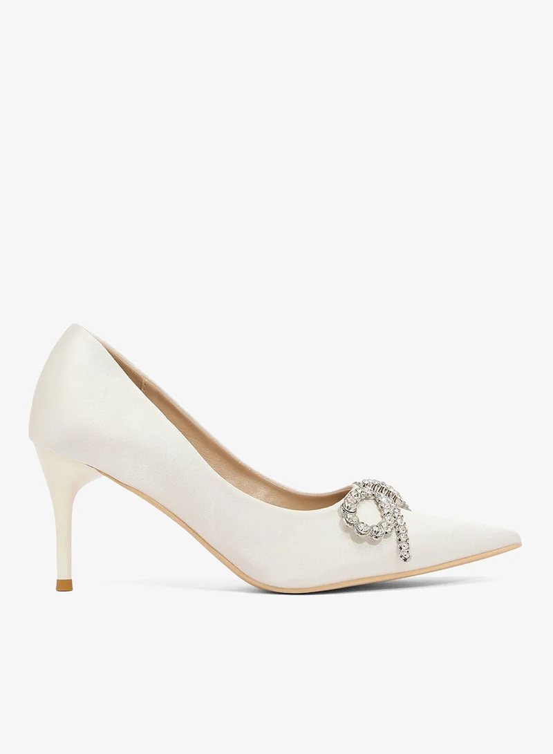Ella Limited Edition White Embellished Bow Detail High Heel Pumps for Women | Best Price UAE