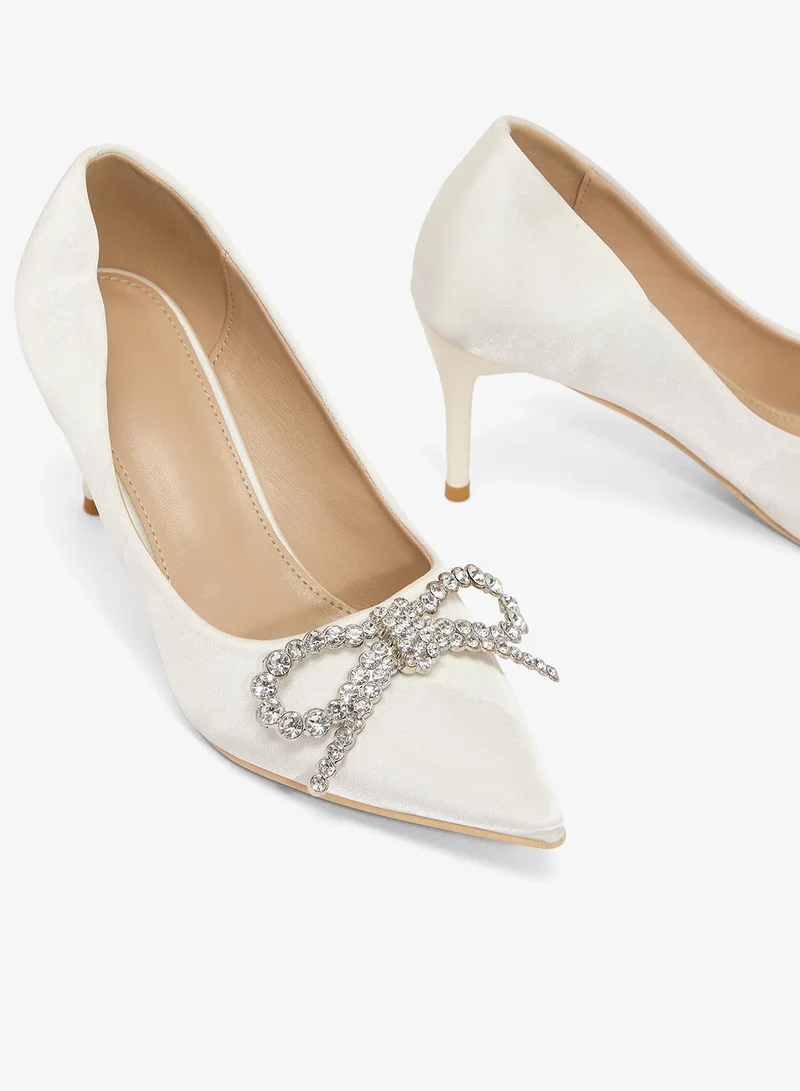 Ella Limited Edition White Embellished Bow Detail High Heel Pumps for Women | Best Price UAE