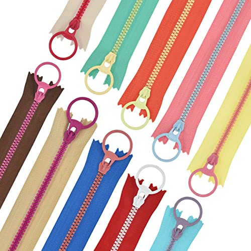BDS-HOME 3 20 Pcs Resin Zippers for Sewing Bulk with Ring Pulls Non Separating Jacket Closed End Plastic Zippers for Coat Jackets Bags DIY Tailor Sewing Craft Accessories 10 Color 30CM12INCH - Image 1