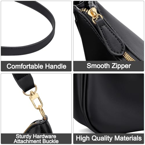 KKXIU Shoulder Bag for Women Cute Hobo and Tote Handbags Retro Clutch Underarm Purse with 2 Removable Straps (Black) - Image 3