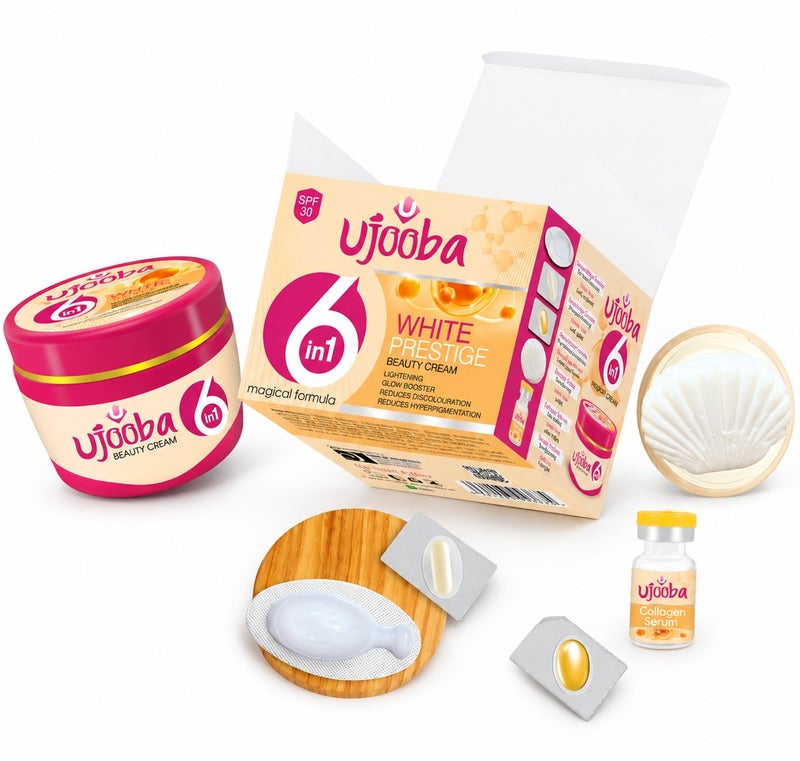 Ujooba 6 in 1 White Prestige Glow Booster Beauty Cream for Radiant & Brightening Skin Removes Acne, Wrinkles, Scars & Dark Spots For Men & Women Both Suitable For All Skin Types - Image 1