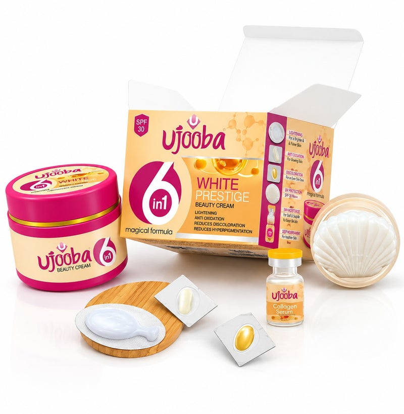 Ujooba 6 in 1 White Prestige Glow Booster Beauty Cream for Radiant & Brightening Skin Removes Acne, Wrinkles, Scars & Dark Spots For Men & Women Both Suitable For All Skin Types - Image 1