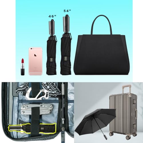 LANBRELLA Compact Reverse Folding Umbrella Auto Windproof Travel Umbrella-Black - Image 2