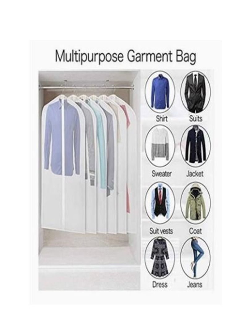 6-Piece Dust Cover Garment Bag Clear For Long Dress 60x120 cm Moth Proof Garment Bags White Breathable Full Zipper Dust Cover for Clothes Storage Closet  - Image 3