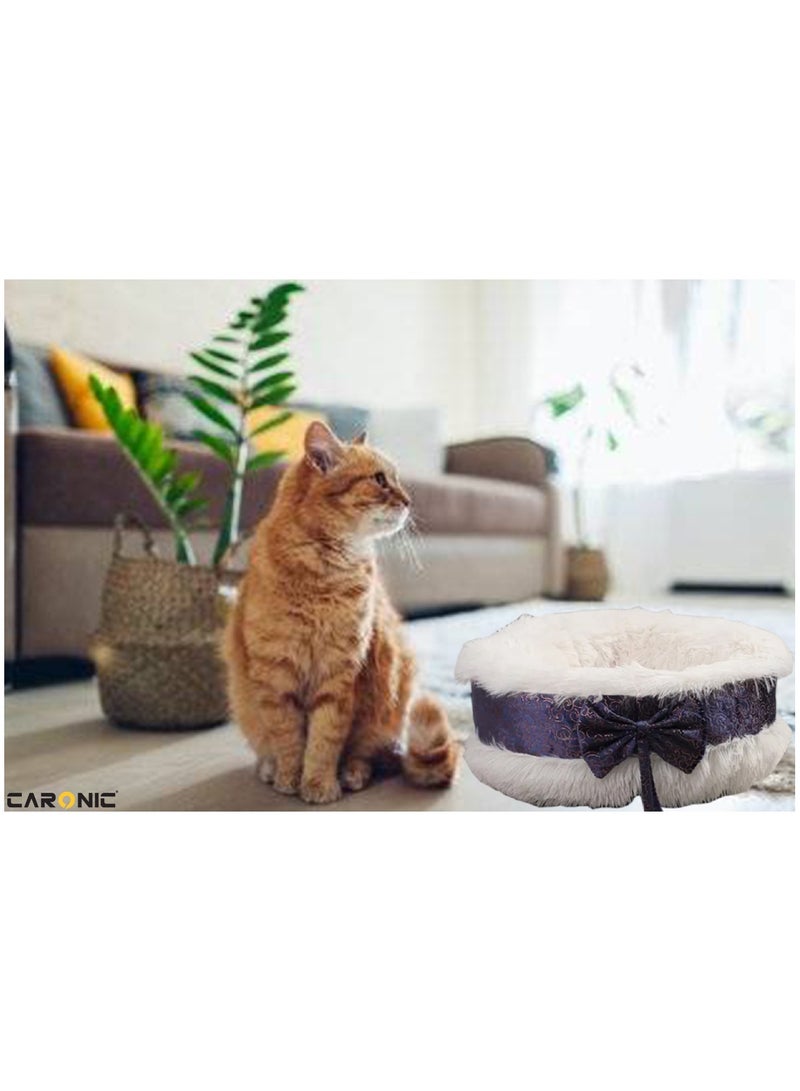 CARONIC Pet Round Bed Shape Calming Donut Dog Bed For Small Dog Faux Fur Cat Bed For Cat Comfortable And Soft 80Cm  - Image 4