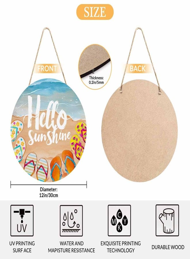 Beabes Cute Welcome Sign for Front Door Hello Summer Lovely Beach 12x12 in Hanging Outdoor Home Porch Decorations - Image 2