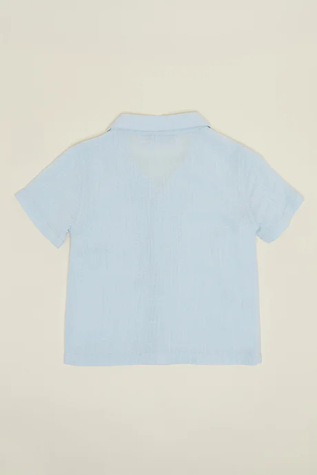أر أند بي Embroidered Shirt with Revere Collar and Short Sleeves