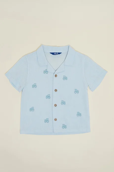 أر أند بي Embroidered Shirt with Revere Collar and Short Sleeves