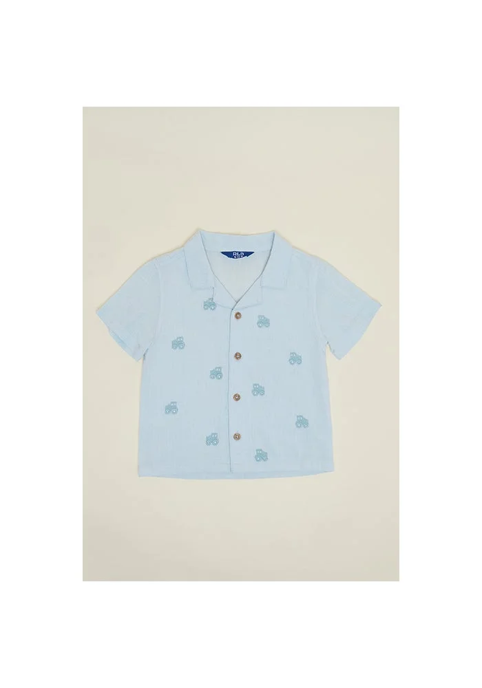 أر أند بي Embroidered Shirt with Revere Collar and Short Sleeves