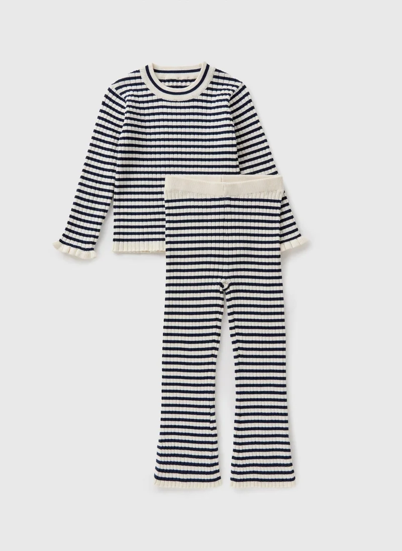 ماتلان Girls Black Stripe Jumper & Flare Trouser Set