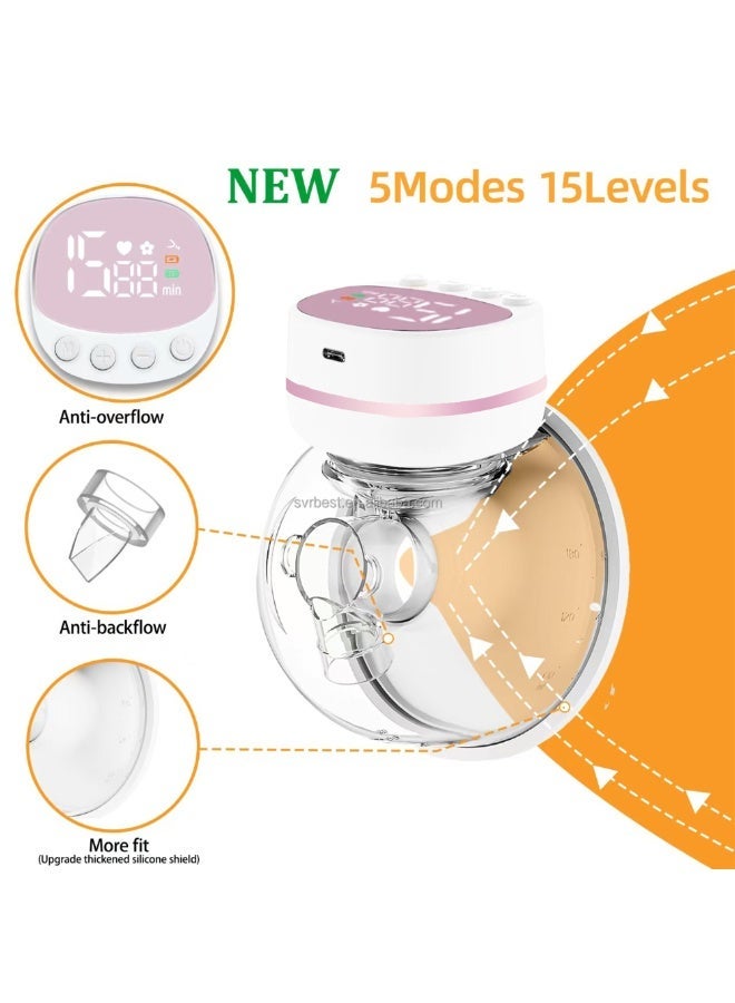 Wearable Electric Breast Pump – 3 Modes & 15 Speeds, Hands-Free, USB Rechargeable, Quiet, Food-Grade Silicone – Portable Breastfeeding Pump for Moms - Image 2