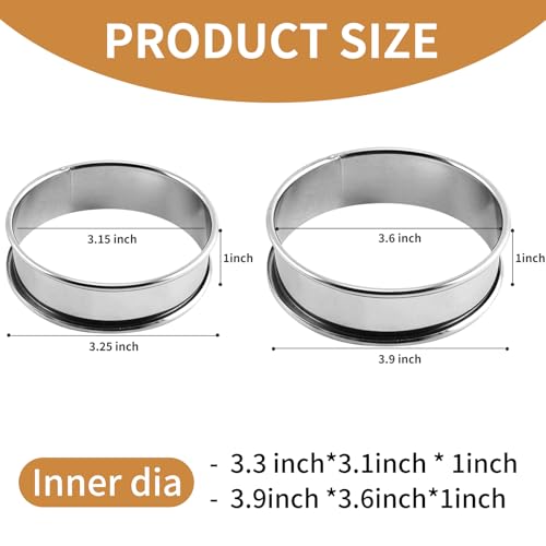 RICHSC-PAN Crumpet Rings, 10Pack English Muffin Ring, Outer diameter 4 Inch+3.2Inch Food-Grade Stainless Steel Tart Rings. More Convenient to Take the Food of The Bakery Ring Mold. - Image 3