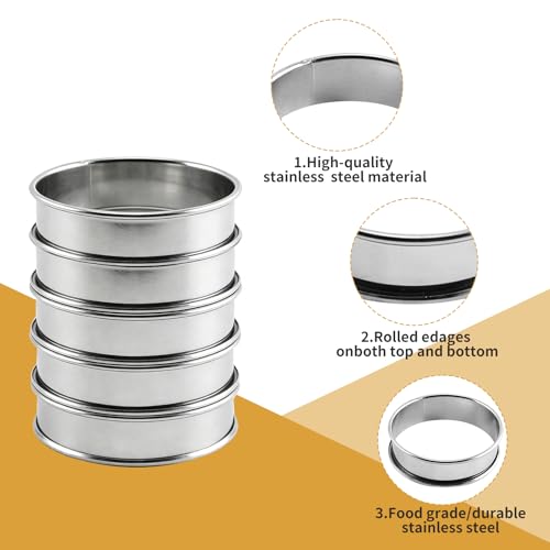 RICHSC-PAN Crumpet Rings, 10Pack English Muffin Ring, Outer diameter 4 Inch+3.2Inch Food-Grade Stainless Steel Tart Rings. More Convenient to Take the Food of The Bakery Ring Mold. - Image 2
