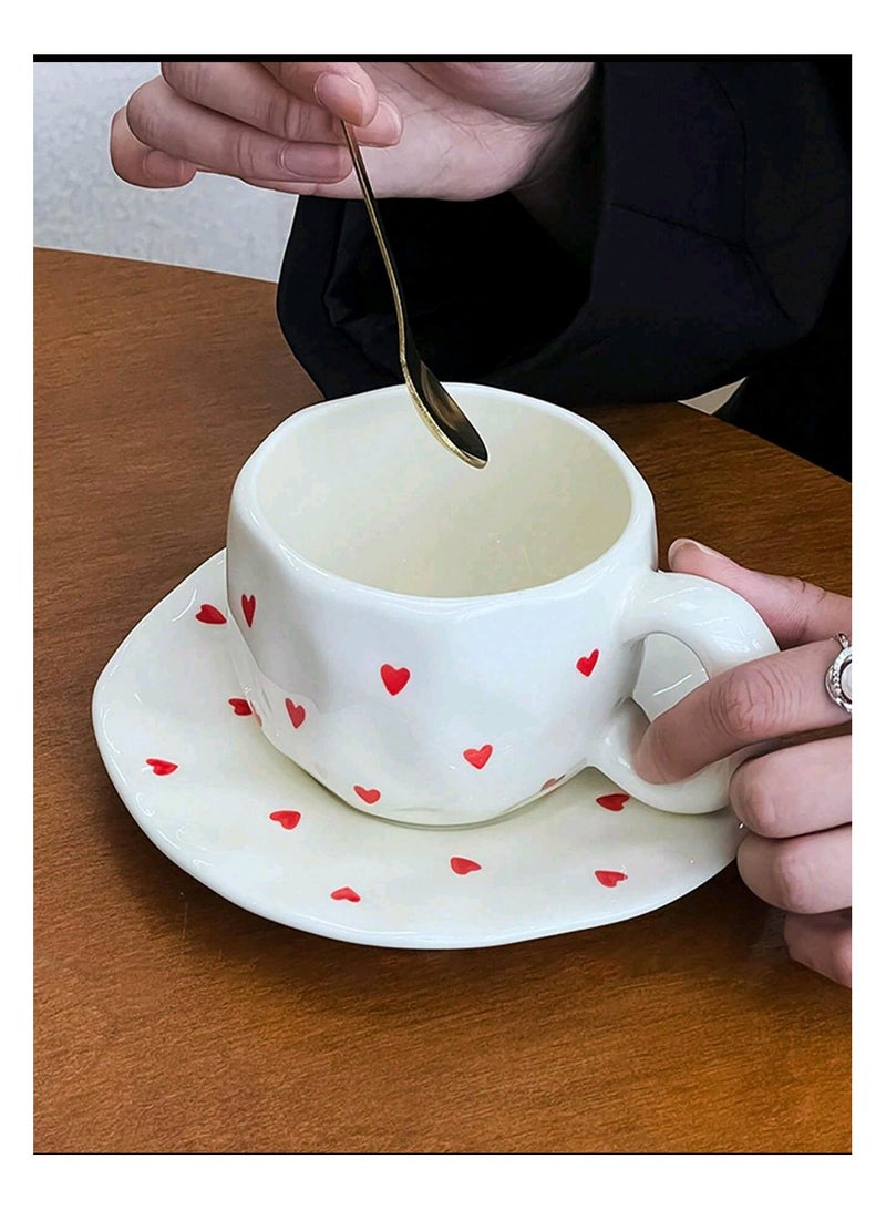 Elegant coffee cup with saucer - white ceramic decorated with red hearts - Image 2