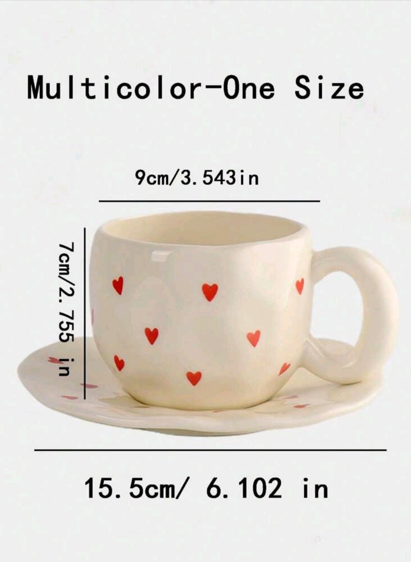 Elegant coffee cup with saucer - white ceramic decorated with red hearts - Image 3