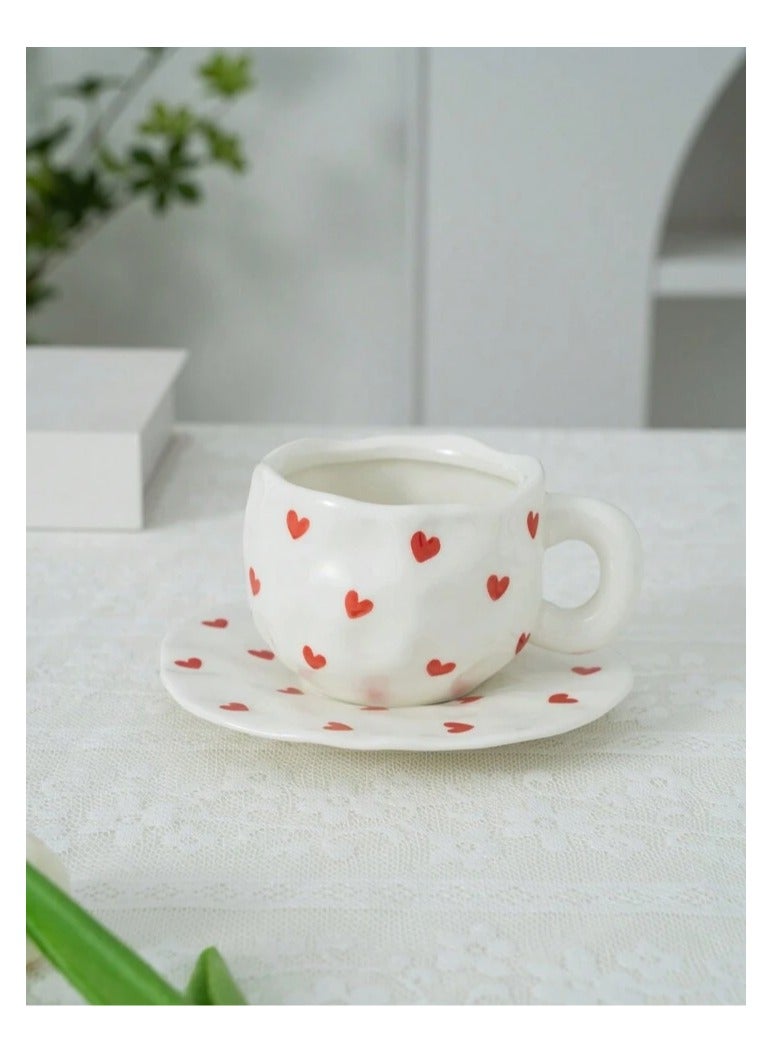 Elegant coffee cup with saucer - white ceramic decorated with red hearts - Image 4