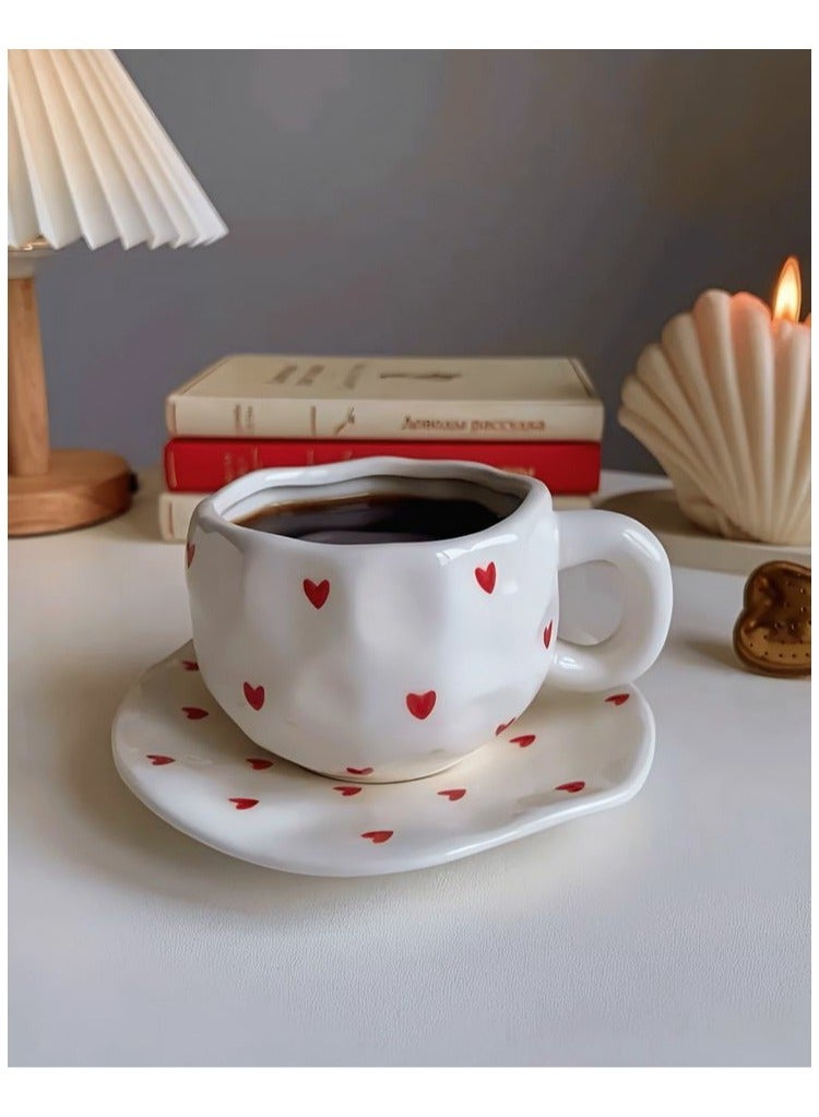 Elegant coffee cup with saucer - white ceramic decorated with red hearts - Image 5