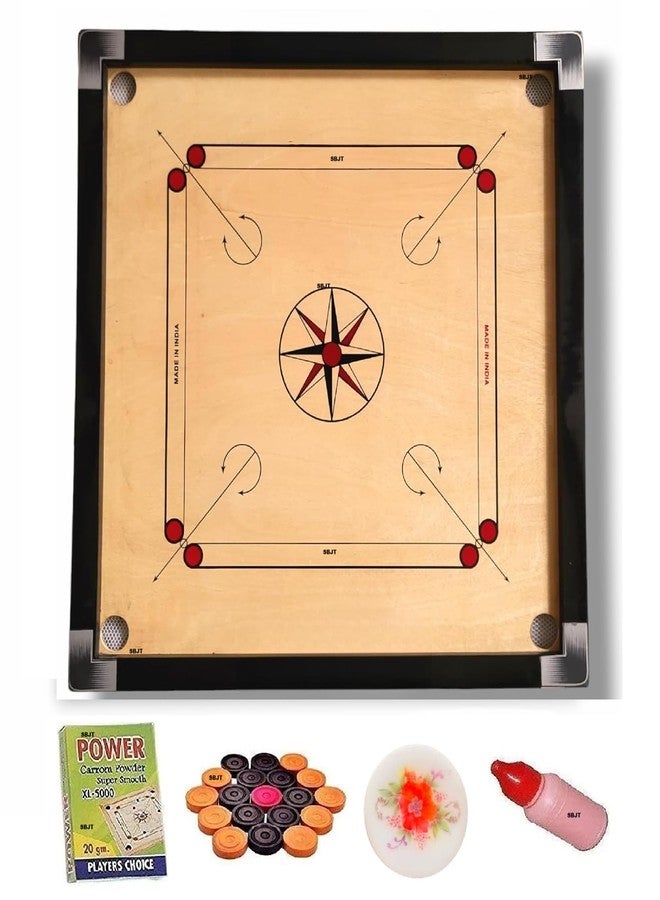 SBJT Superior Matte Finish Practice Carrom Board for Serious Professional Practice with Coins Striker and Powder Beige(32 Inch AK) - Image 1