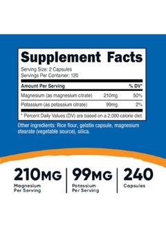 Nutricost Potassium (99 mg) Magnesium (210 mg) Citrates, 240 Capsules - Non-GMO, Gluten Free  - Image 2