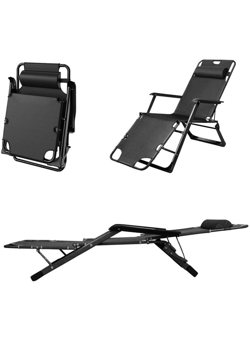 AUTOYSUR Outdoor Recliner,Folding Chair,Lounge Chair,Camping Chair,Beach Chair,Adjustable Chair for Camping Picnic Pool Beach Backyard (Black) - Image 1