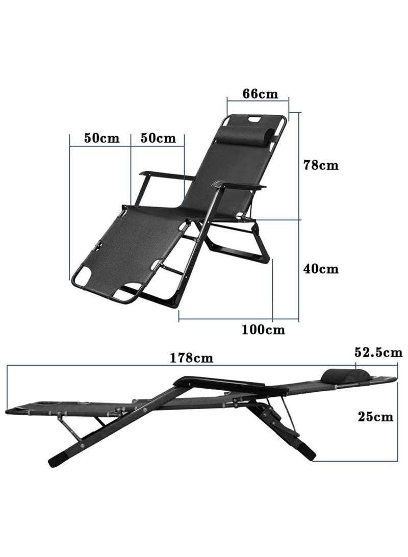AUTOYSUR Outdoor Recliner,Folding Chair,Lounge Chair,Camping Chair,Beach Chair,Adjustable Chair for Camping Picnic Pool Beach Backyard (Black) - Image 2